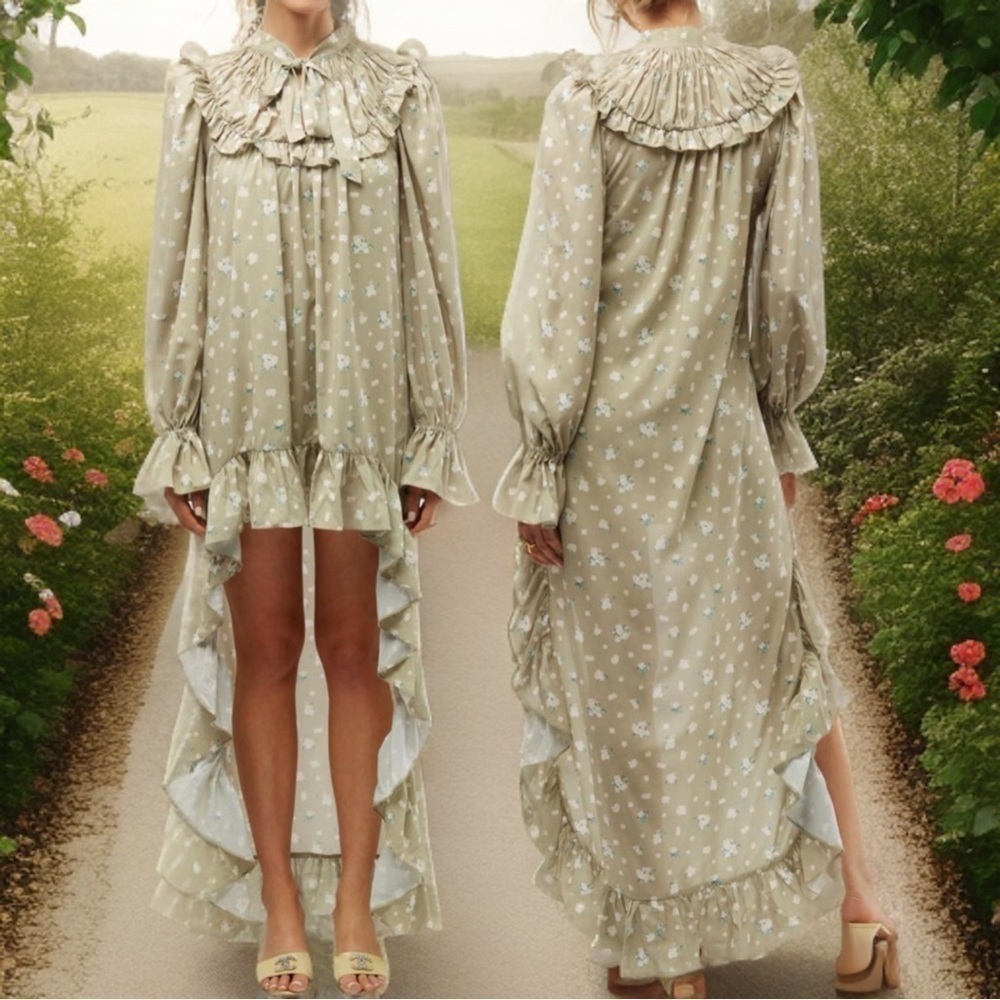 NWT WeWoreWhat High Low Polkadot Floral High neck Maxi Dress Size Small